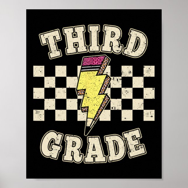 Poster Retro Third Grade Teacher Lightning Bolt Pencil Te (Devant)