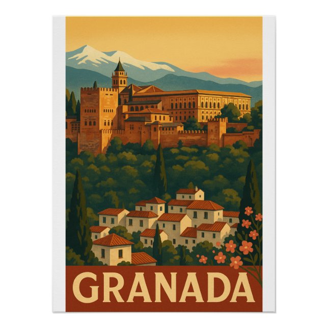 Poster Retro Travel 2025 - Grenade, Espagne (Devant)