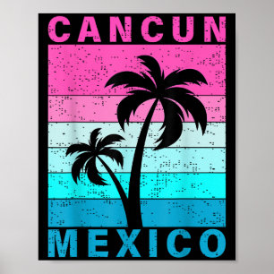 Poster Retro Tropical Sunset Cancun Beach Mexique Été V