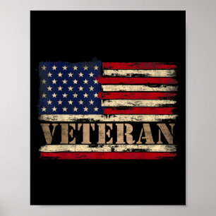 Poster Retro Veteran Texte Gras Drapeau Usa Fête Des Père