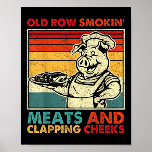 Poster Retro Vieille Rangée Fumant Des Viandes Et Claquan