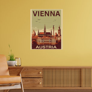 Poster Retro Vienna City Autriche cadeaux skyline