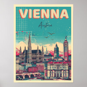 Poster Retro Vienna City Autriche cadeaux skyline