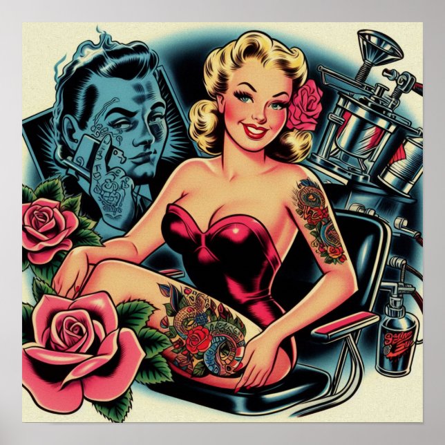 Poster Retro Vieux Tatouage de l'école (Devant)