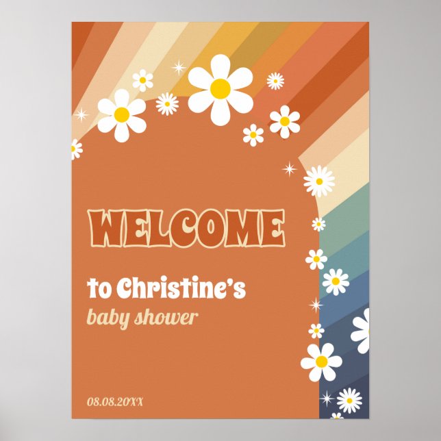 Poster Retro Vintage Bienvenue Rainbow Daisy (Devant)