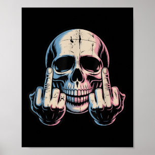 Poster Retro Vintage crâne face drôle du doigt médian