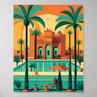 Retro Vintage Marrakech Maroc Flat Vector Art