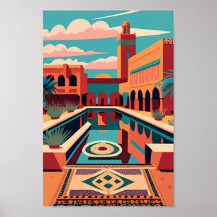 Poster Retro Vintage Marrakech Maroc Flat Vector Art
