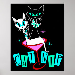 Poster Retro Vintage MCM - Chat CatNip atomique