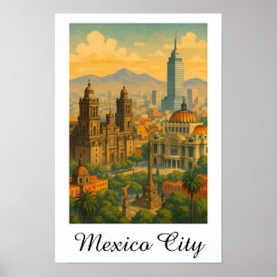 Poster Retro Vintage Mexico City CDMX Travel