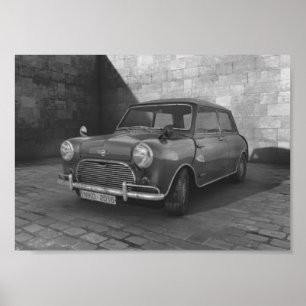 Poster rétro vintage Mini Cooper noir et blanc