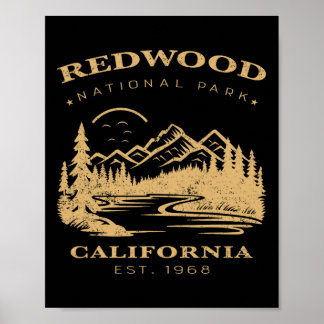 Poster Retro Vintage Redwood National Park For Kids Hikin