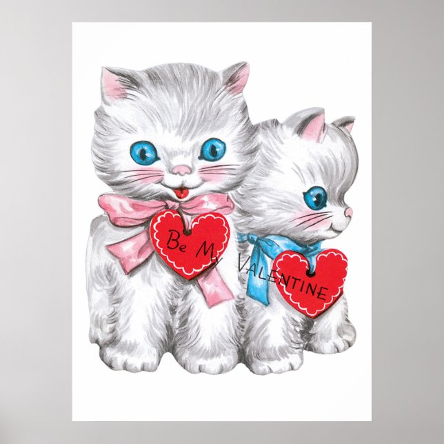 Poster Retro vintage Valentine Chats (Devant)