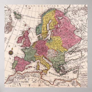 Poster Retro Vintage vieille carte de l'Europe