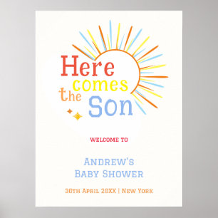 Poster Retro Voici venir le fils Baby Shower Bienvenue