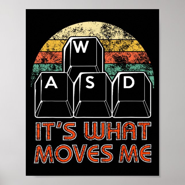 Poster Retro Wasd Gaming Keys Funny Pc Gamer Design  (Devant)