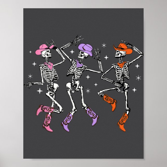 Poster Retro Western Dancing Skeleton Halloween Cowboy Sk (Devant)