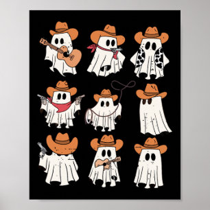 Poster Retro Western Halloween Cowboy Ghost Collage Parlé