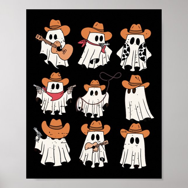 Poster Retro Western Halloween Cowboy Ghost Collage Parlé (Devant)