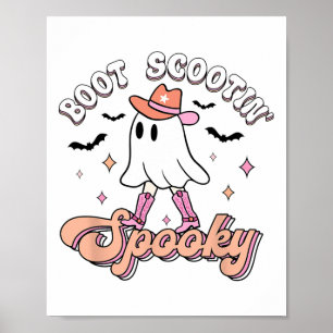 Poster Retro Western Halloween Cute Ghost Funny Boot Scoo