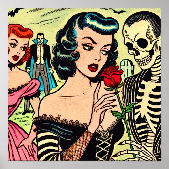 Poster Retro Witch Vampire Girl Horror Comics (Devant)