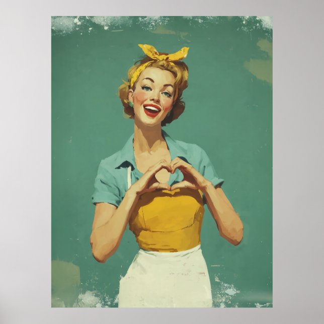 Poster Retro Woman Sending Love
