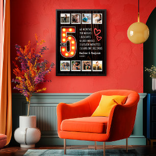Poster Retro Wood 5e Anniversaire Collage Photo Personnal