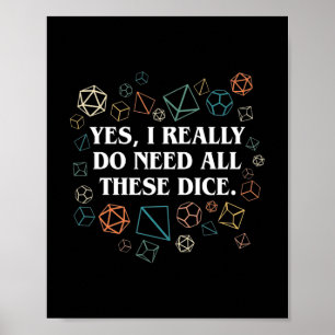 Poster Rétro Yes I Really Do Need All These Dice Tabletop