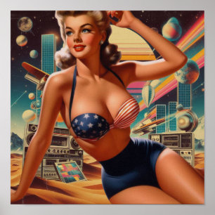 Poster Rétrofuturisme Pin-up Mignon