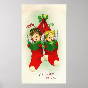 Poster Rétros bébés vintages chantant l'affiche de Noël