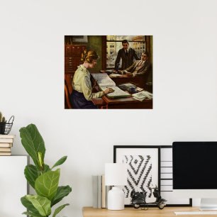 Poster Réunion d'affaires vintage, bureau avec des cadres