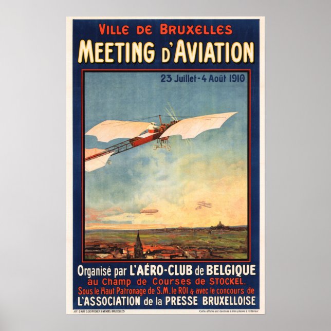 Poster Réunion D'Aviation Belgique Bruxelles Aéronefs Exp (Devant)