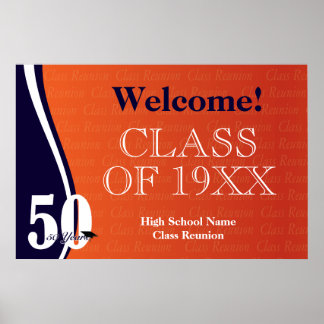 Poster Réunion de classe de 50 ans en orange et bleu