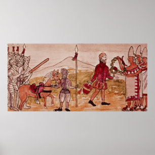 Poster Réunion de Hernando Cortes et Montezuma