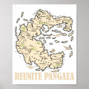 Poster Reunite Pangaea World map History Funny Geology Gi