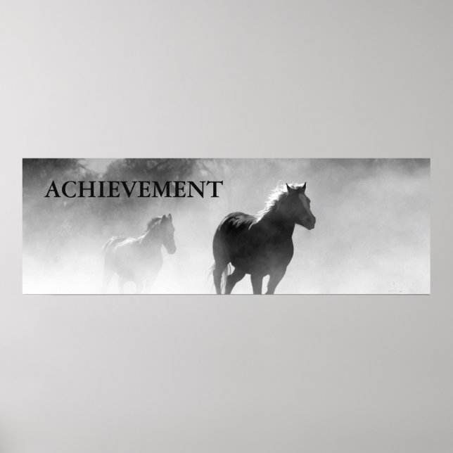 Poster Réussite motivationnelle Chevaux blancs noirs (Devant)