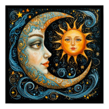 Rêve céleste fantaisiste : Lune et Soleil. Art