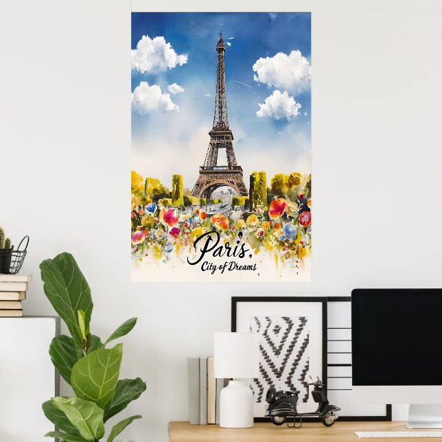 Poster Rêve d'aquarelle Tour Eiffel (Bureau à domicile)