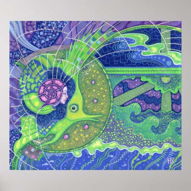 Poster Rêve de la pleine lune surréalisme imaginaire sirè (Devant)