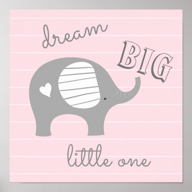 Poster Rêve d'éléphant rose Gros Petit Décor de pépinière (Devant)