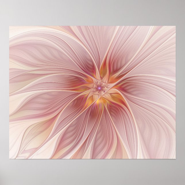 Poster Rêve floral rose doux Fleur d'art fractal Abstrait (Devant)