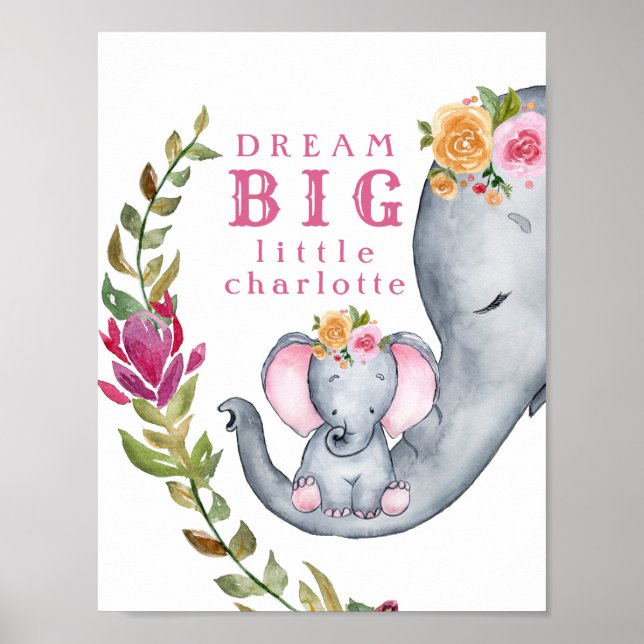 Poster Rêve Personnalisé Gros Eléphants Petit Un Mignonne (Devant)