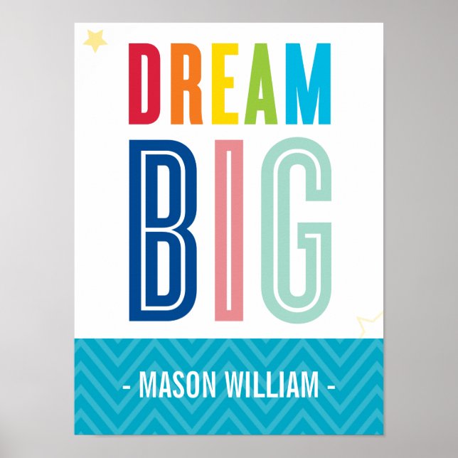 Poster RÊVE SUR MESURE GRANDIR PETIT typographie couleurs (Devant)