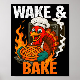 Poster Réveil Et Cuisson Drôle Vintage Dinde Thanksgiving