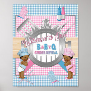 Poster Révélation de genre Rose Bleu Gingham Bébé Q BBQ