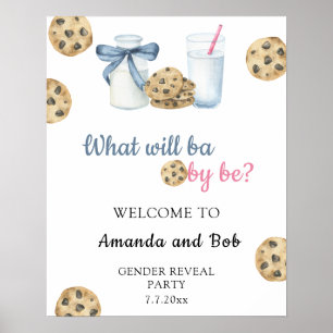 Poster Révélation du sexe de Bébé Bienvenue Lait & Cookie