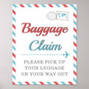 Poster Revendication de bagages bleu rouge Voyage Avion F