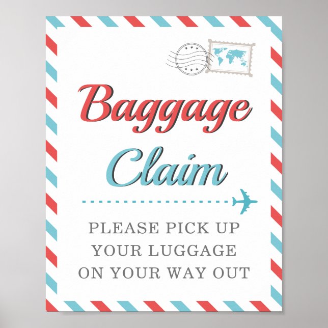 Poster Revendication de bagages bleu rouge Voyage Avion F (Devant)