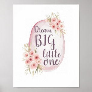 Poster Rêver grand petit un rose aquarelle Boho Nursery