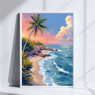 Poster Rêverie d'eau salée Mer aquarelle côte océan